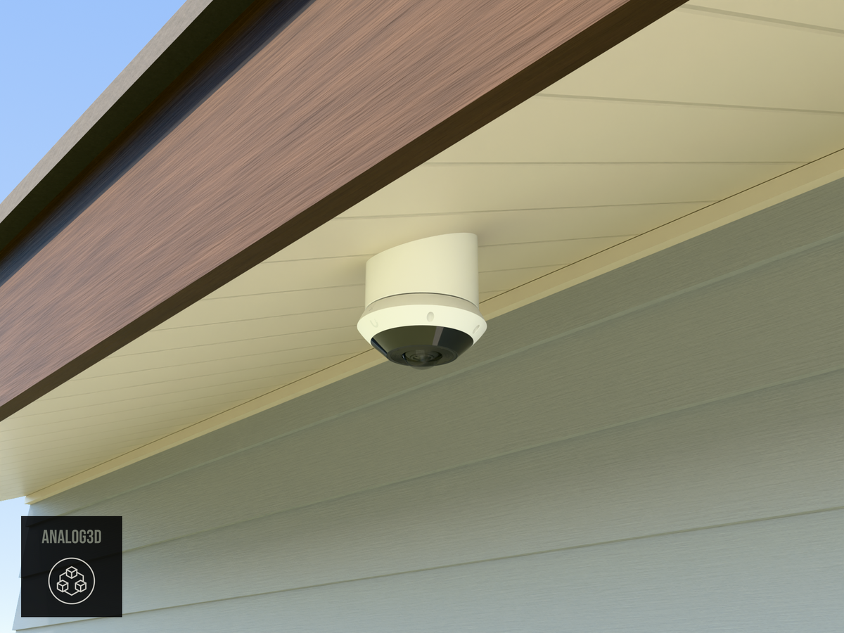 UniFi G6 Pro 360 angled soffit mount installed on a soffit, White PETG, daylight