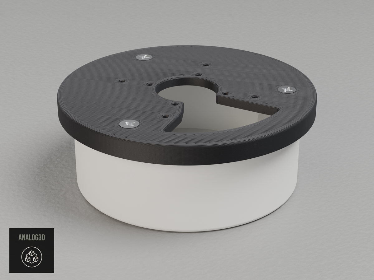 Black PETG Hikvision CB110 adapter plate mounted on the Hikvision CB110 junction box