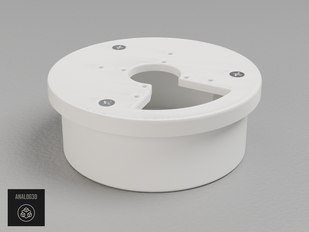 White PETG Hikvision CB110 adapter plate mounted on the Hikvision CB110 junction box