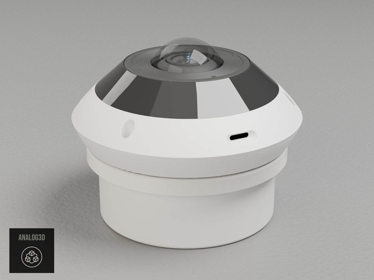 Ubiquiti UVC-G6-Pro-360 on a white PETG Hikvision CB110 adapter plate mounted on the Hikvision CB110 junction box