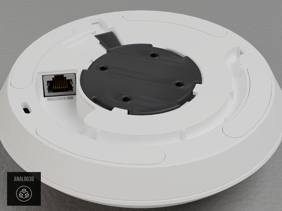 UVC-AI-360 stock mounting plate installed on the camera bayonet, seen from the underside