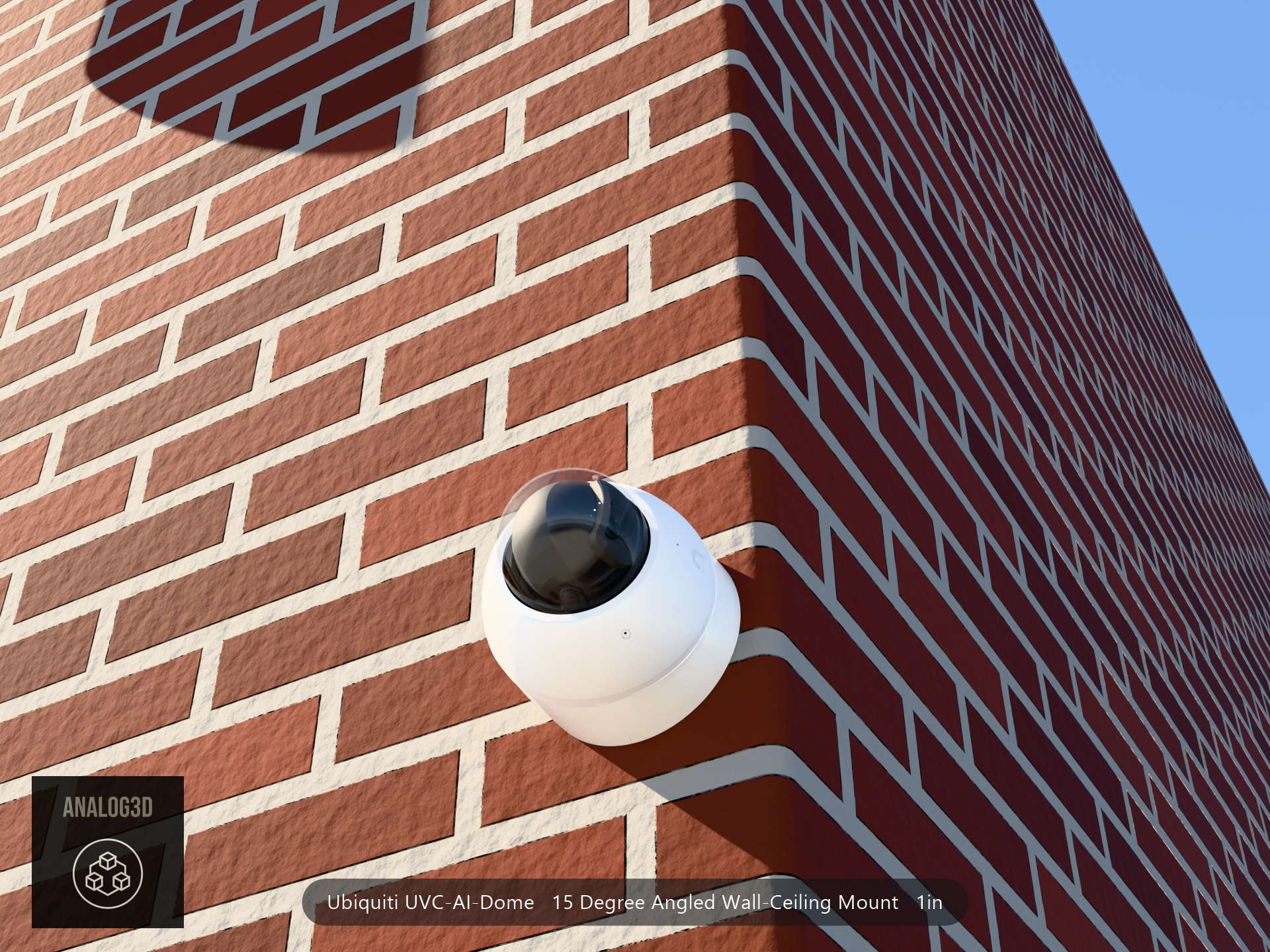 UVC-AI-Dome angled wall-ceiling mount - 15 degrees on brick (installed scene)