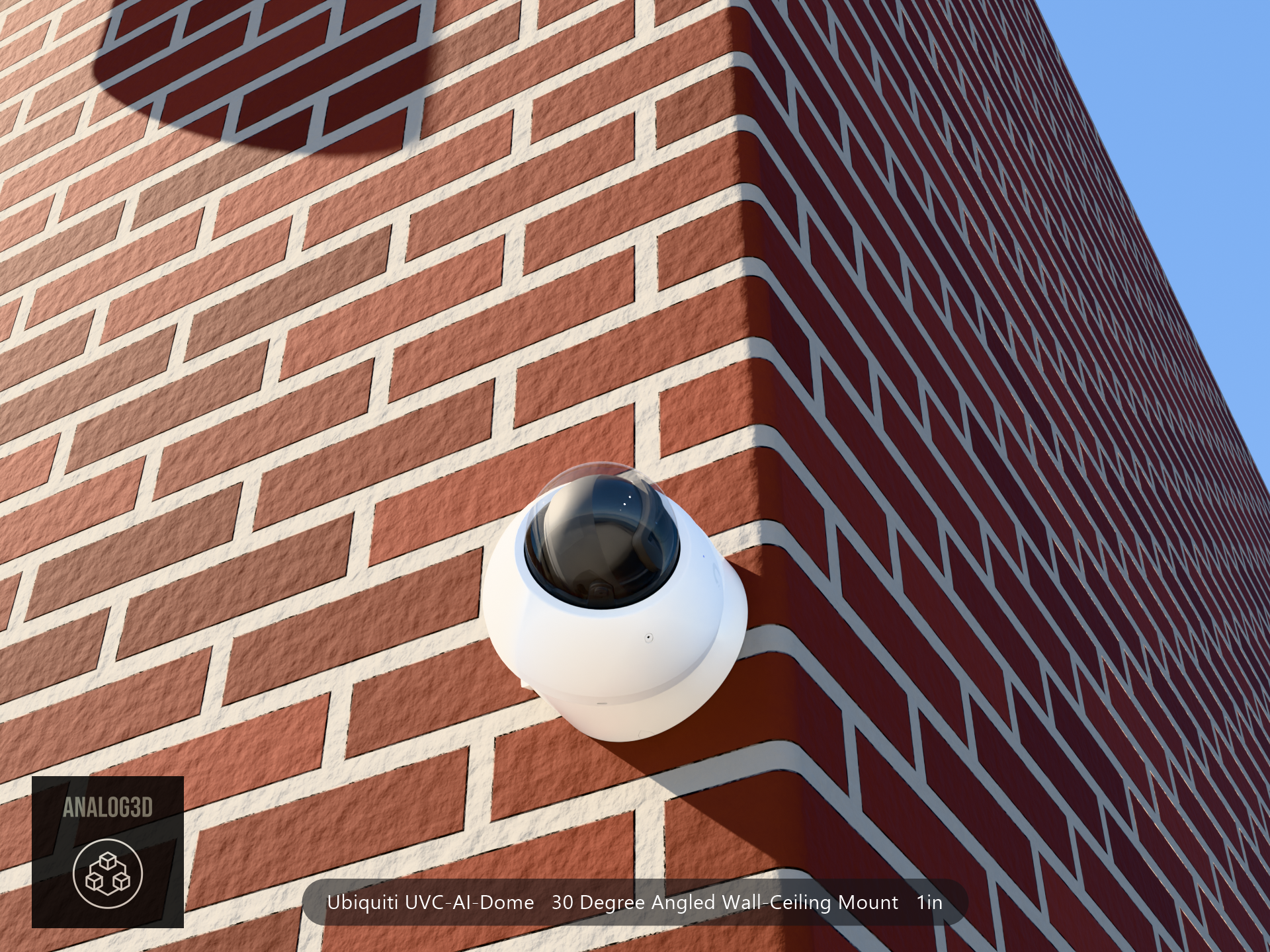 UVC-AI-Dome angled wall-ceiling mount - 30 degrees on brick (installed scene)