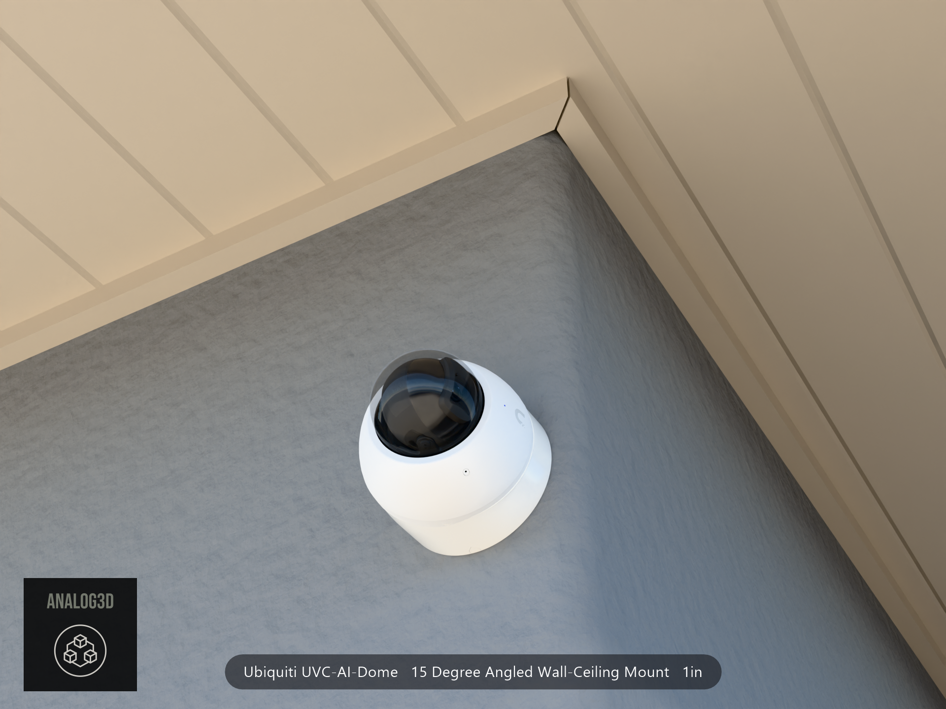 UVC-AI-Dome angled wall-ceiling mount - 15 degrees on stucco (installed scene)