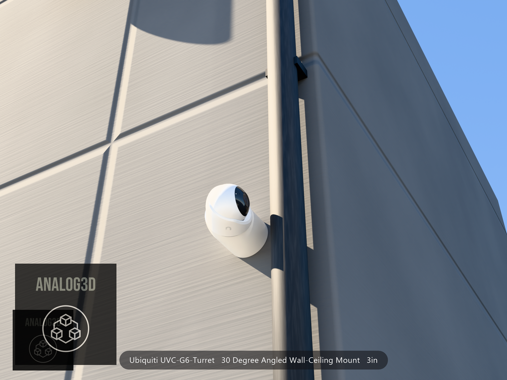 UVC-G6-Turret 30 degree angled wall-ceiling mount (3in ext3) clearing a drain pipe on concrete