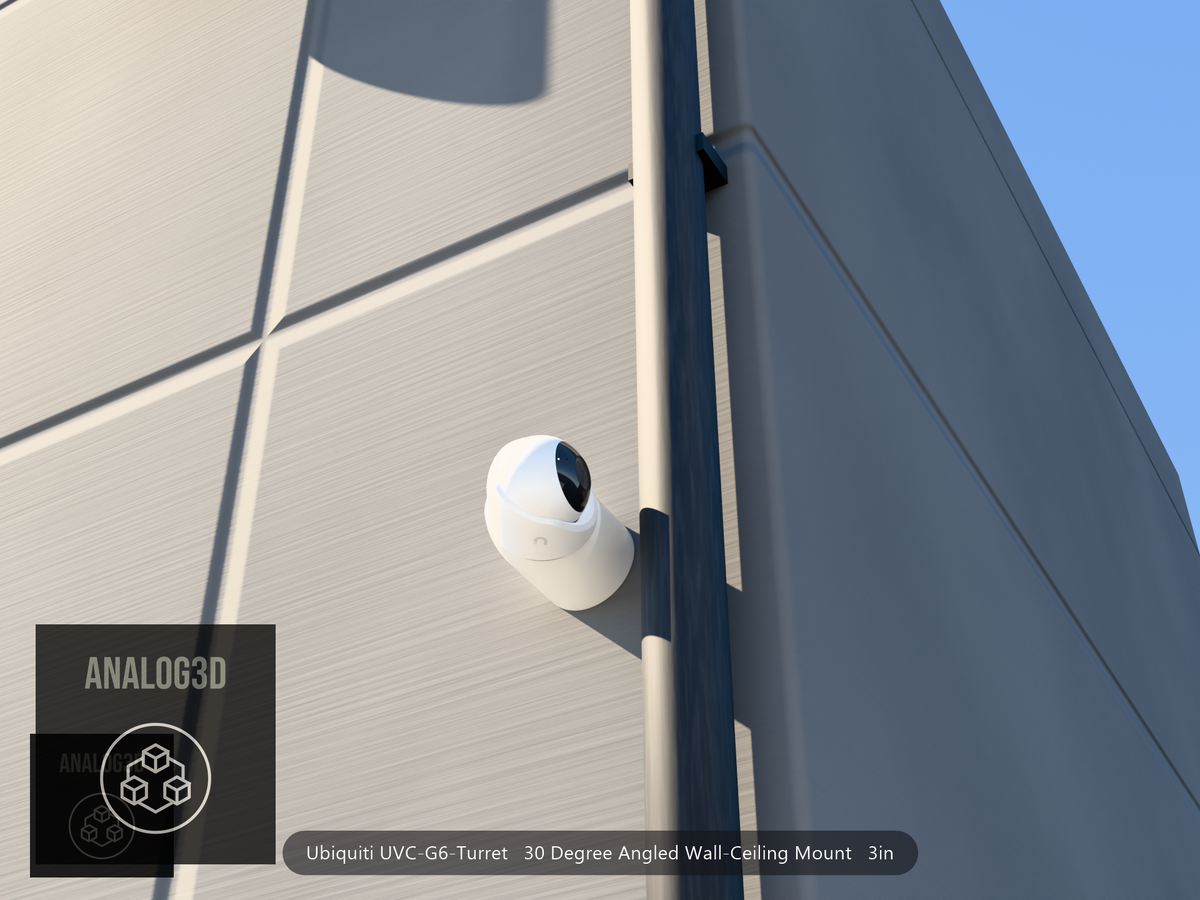 UVC-G6-Turret 30 degree angled wall-ceiling mount (3in ext3) clearing a drain pipe on concrete