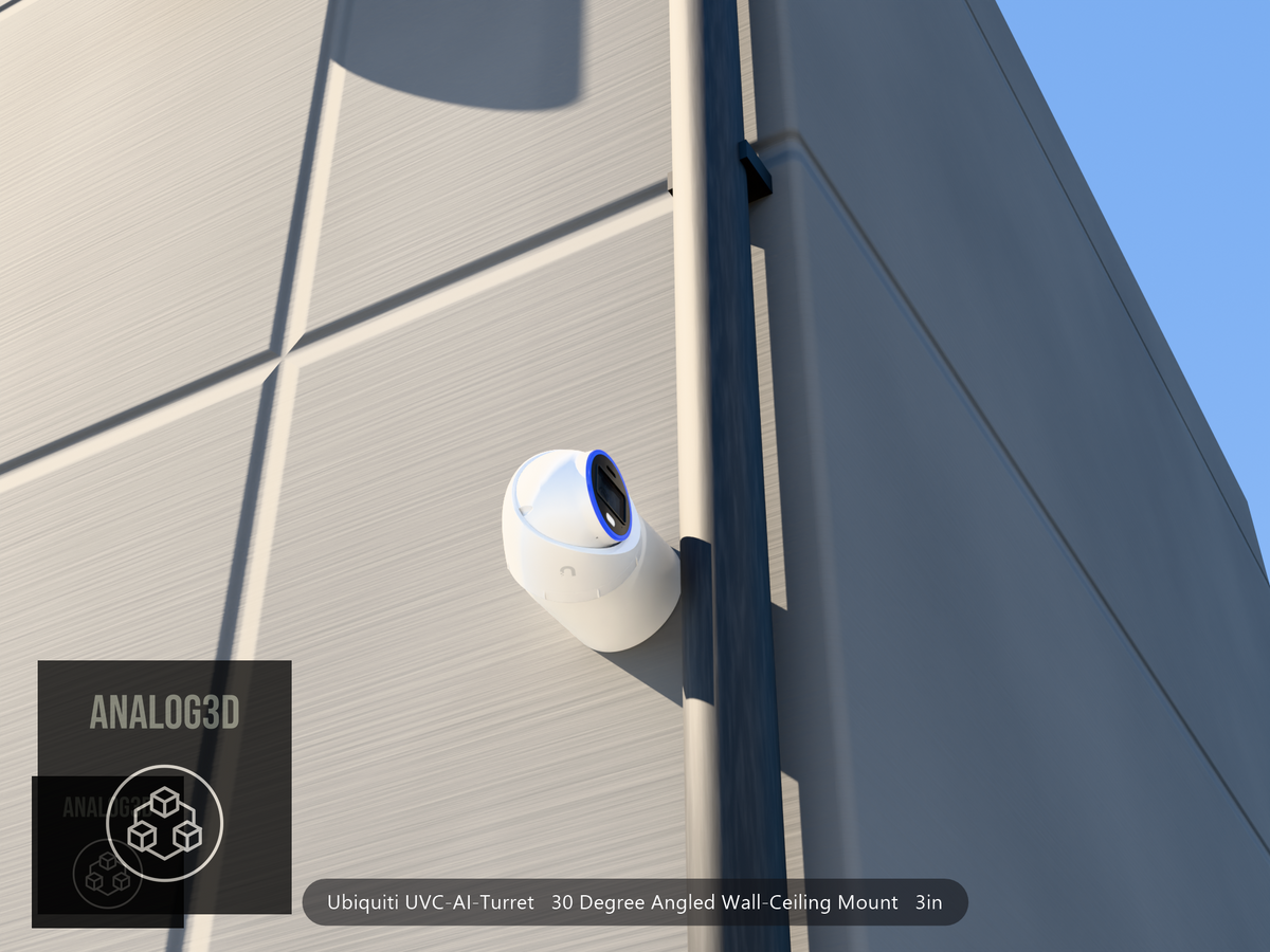 UVC-AI-Turret 30 degree angled wall-ceiling mount (3in ext3) clearing a drain pipe on concrete