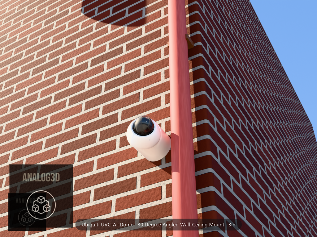 UVC-AI-Dome 30 degree angled wall-ceiling mount (3in ext3) clearing a drain pipe on brick