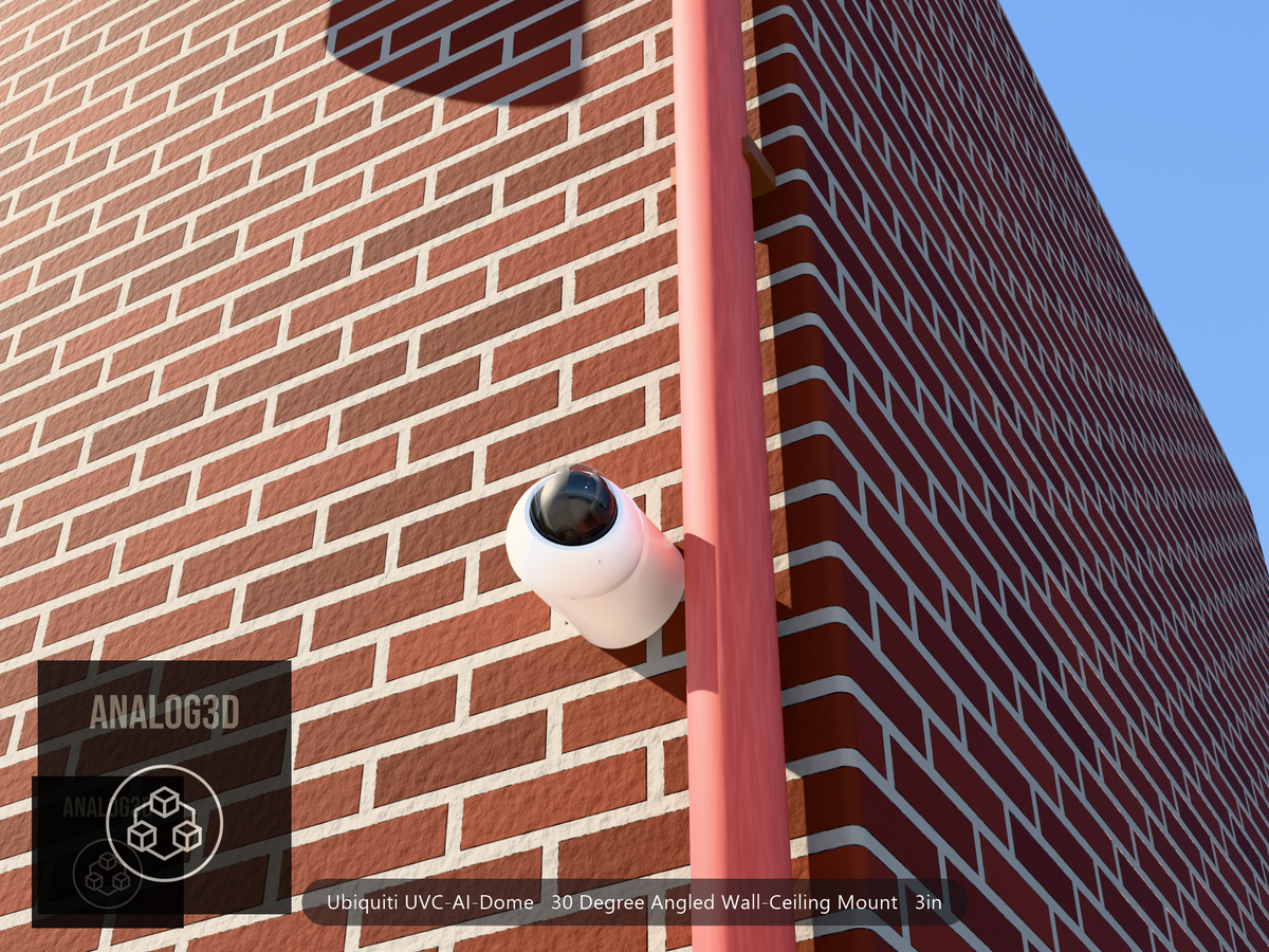 UVC-AI-Dome 30 degree angled wall-ceiling mount (3in ext3) clearing a drain pipe on brick