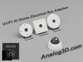3D printed UniFi AI Dome electrical box adapter mounts on display stands - White PETG - Analog3D