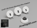3D printed UniFi G6 Dome electrical box adapter mounts on display stands - White PETG - Analog3D