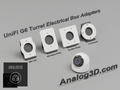 3D printed UniFi G6 Turret electrical box adapter mounts on display stands - White PETG - Analog3D