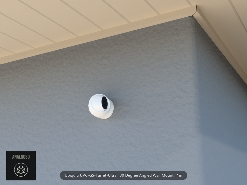 UVC-G5-Turret-Ultra angled wall-ceiling mount — 30° on stucco (installed scene)