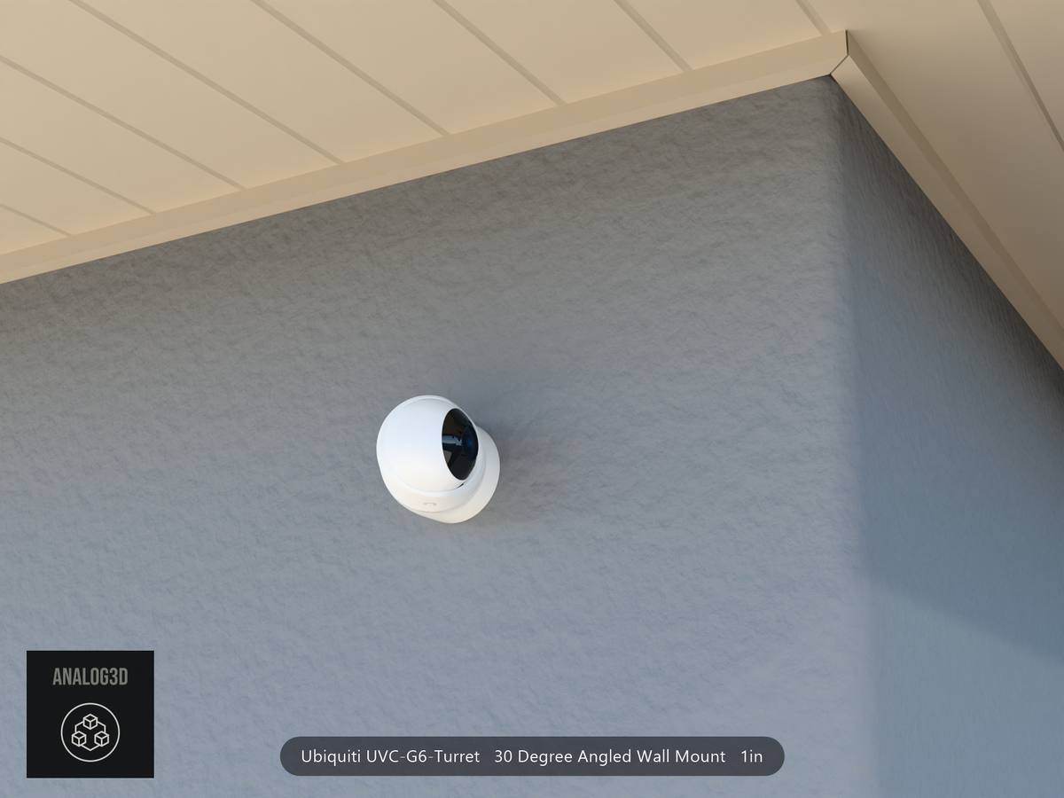 UVC-G6-Turret angled wall-ceiling mount — 30° on stucco (installed scene)