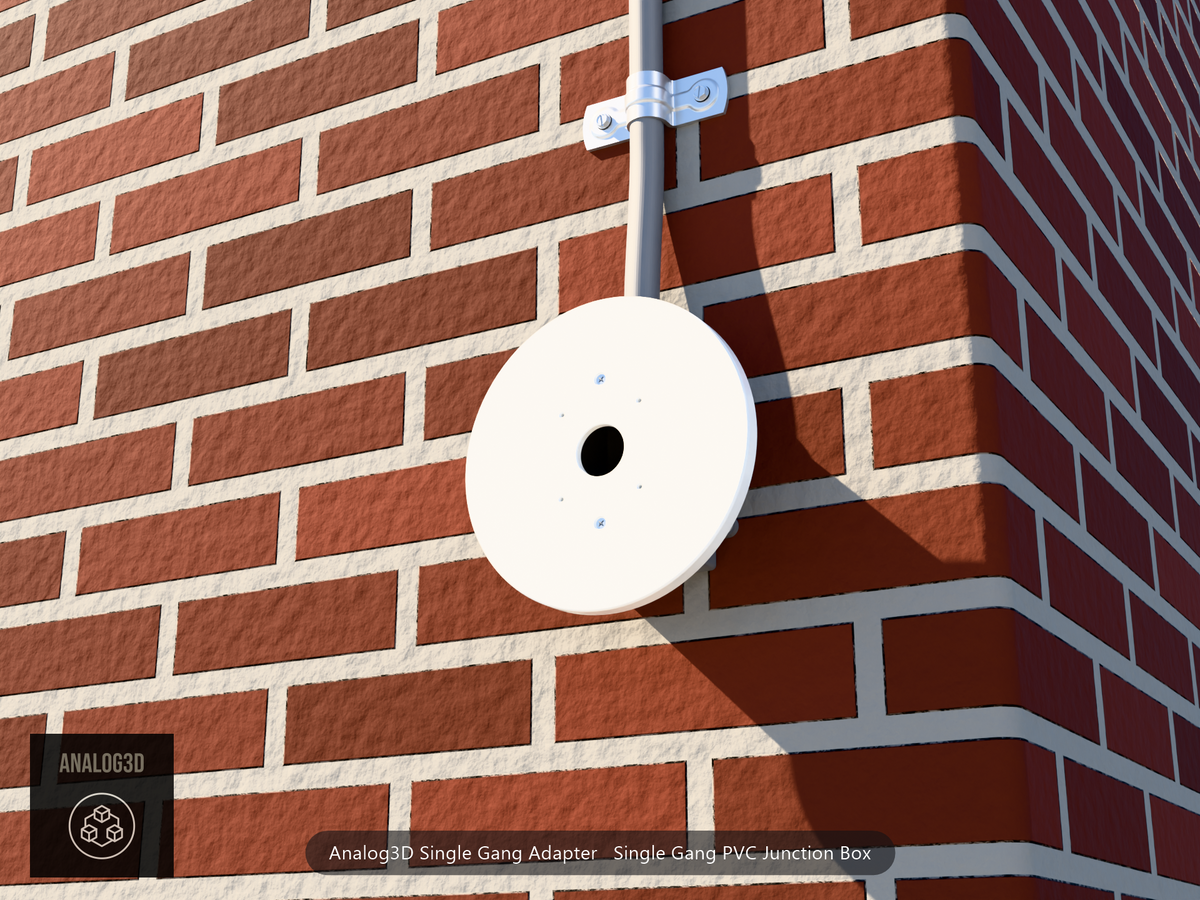 UVC-G6-Pro-Dome Single Gang electrical box adapter plate on a single gang PVC junction box, camera removed - installed scene