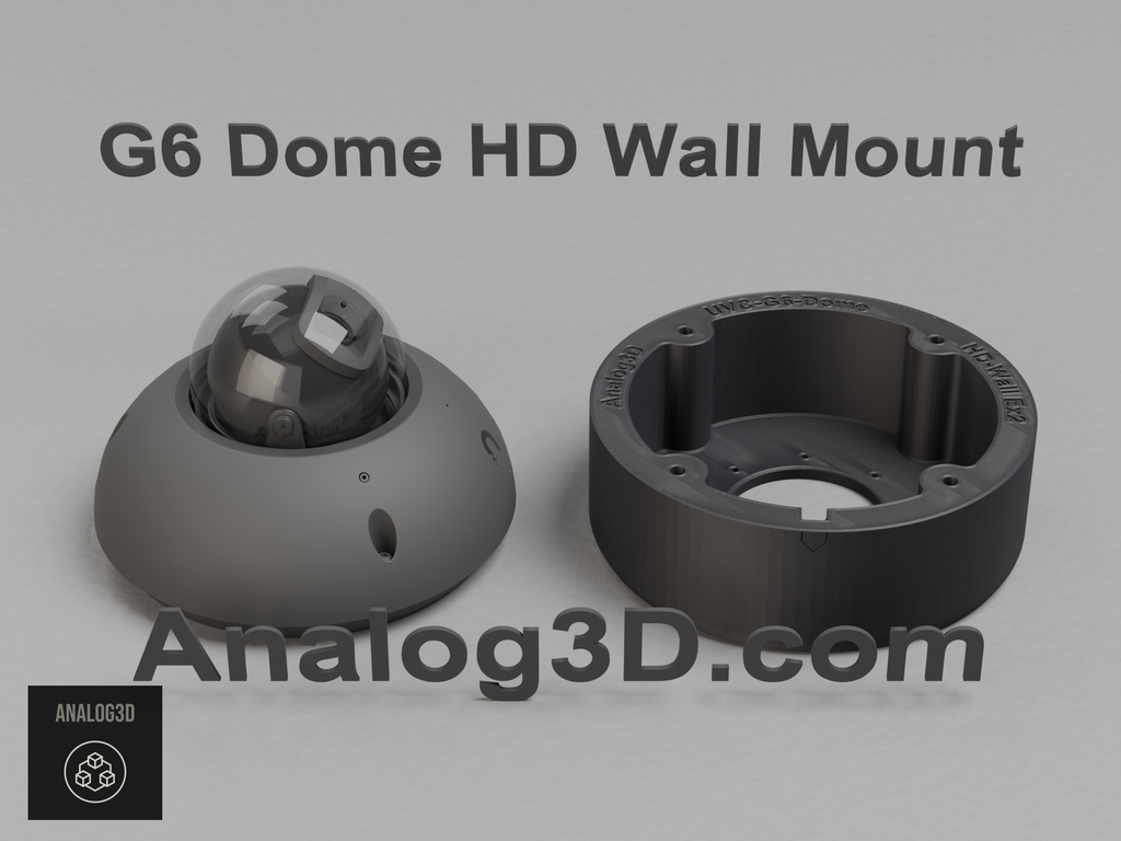 Ubiquiti UVC-G6-Dome black edition next to its 3D printed heavy duty wall-ceiling mount, black PETG - Analog3D