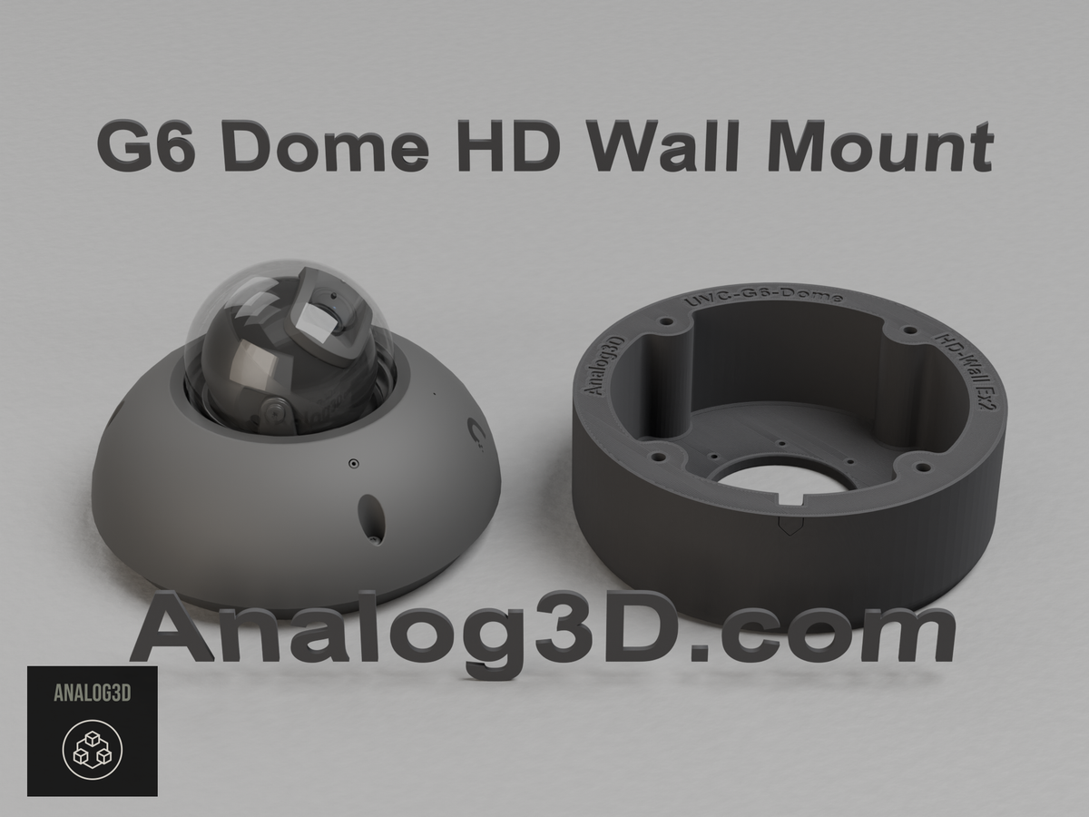 Ubiquiti UVC-G6-Dome black edition next to its 3D printed heavy duty wall-ceiling mount, black PETG carbon fiber - Analog3D