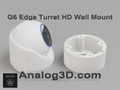 Ubiquiti UVC-G6-Edge-Turret camera next to its 3D printed heavy duty wall-ceiling mount, white PETG - Analog3D