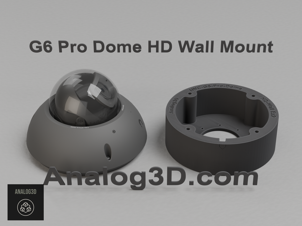 Ubiquiti UVC-G6-Pro-Dome black edition next to its 3D printed heavy duty wall-ceiling mount, black PETG carbon fiber - Analog3D