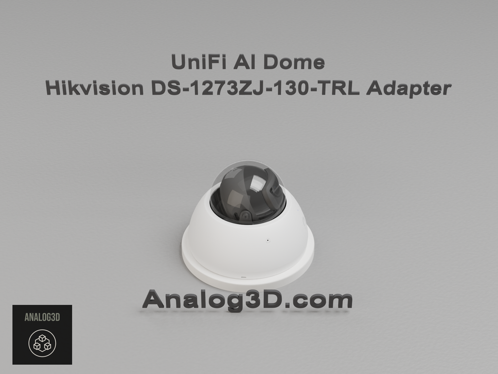 UniFi AI Dome installed on the Hikvision DS-1273ZJ-130-TRL adapter plate - white PETG