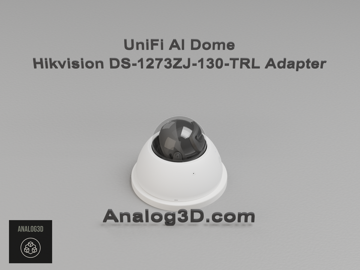 UniFi AI Dome installed on the Hikvision DS-1273ZJ-130-TRL adapter plate - white PETG