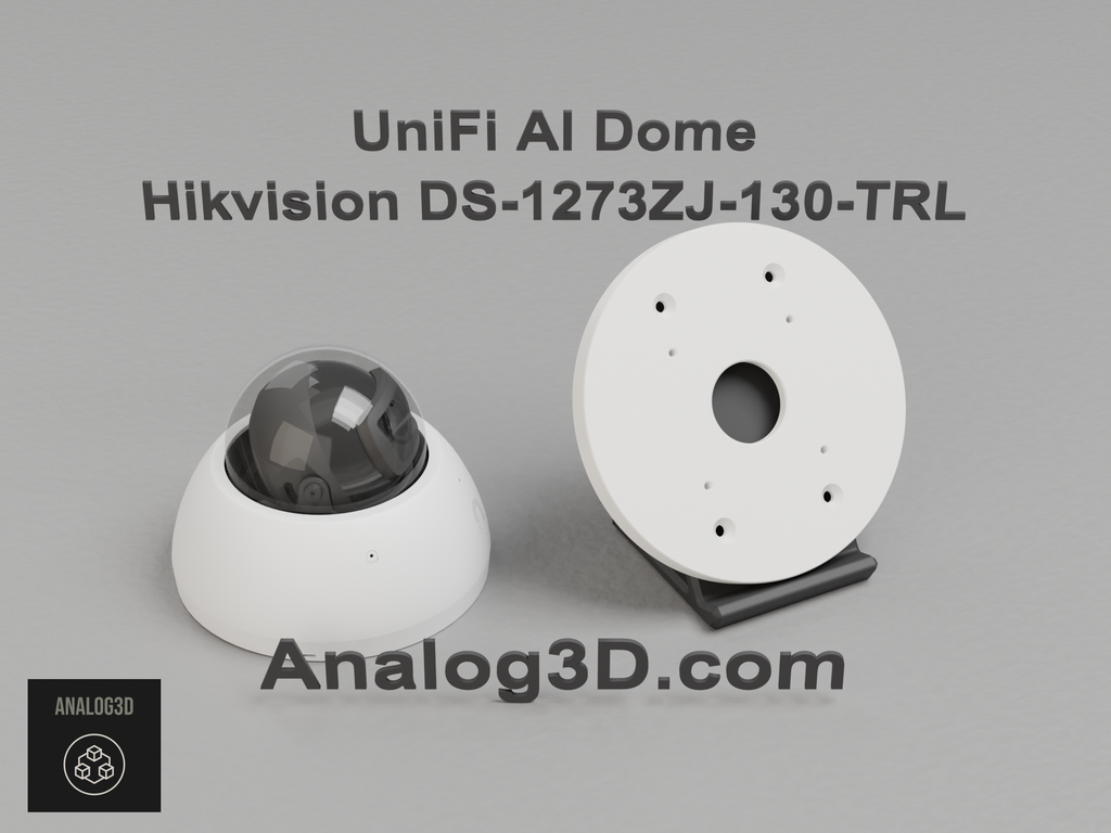 UniFi AI Dome on the Hikvision DS-1273ZJ-130-TRL adapter plate - white PETG