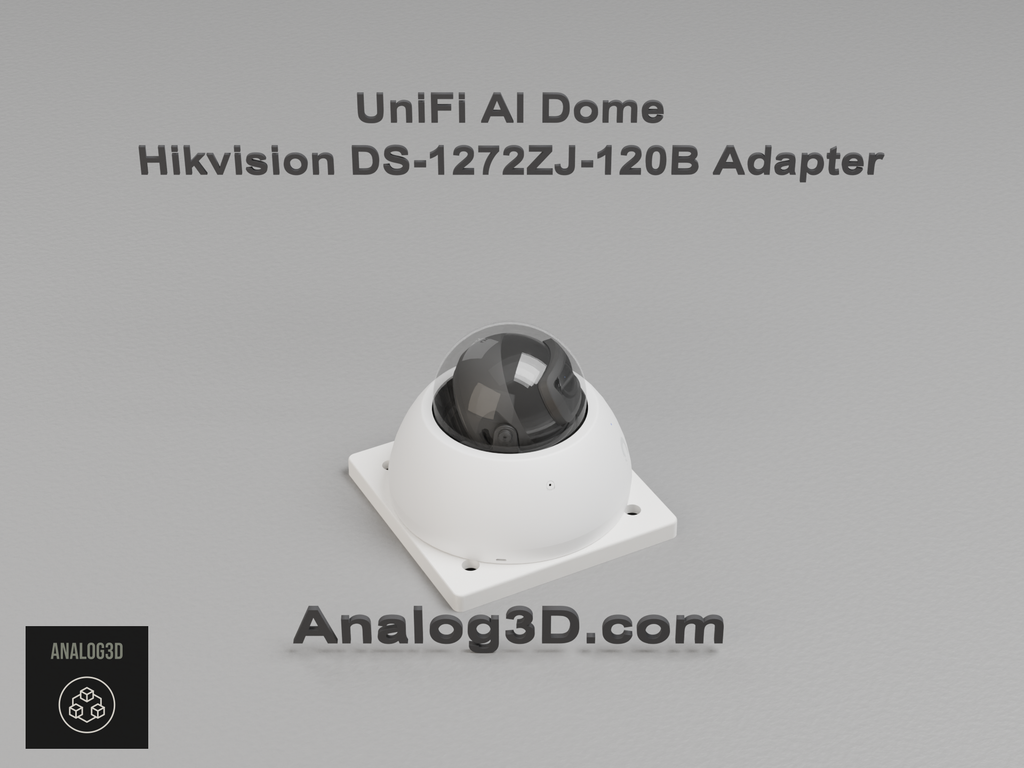 UniFi AI Dome installed on the Hikvision DS-1272ZJ-120B adapter plate - white PETG