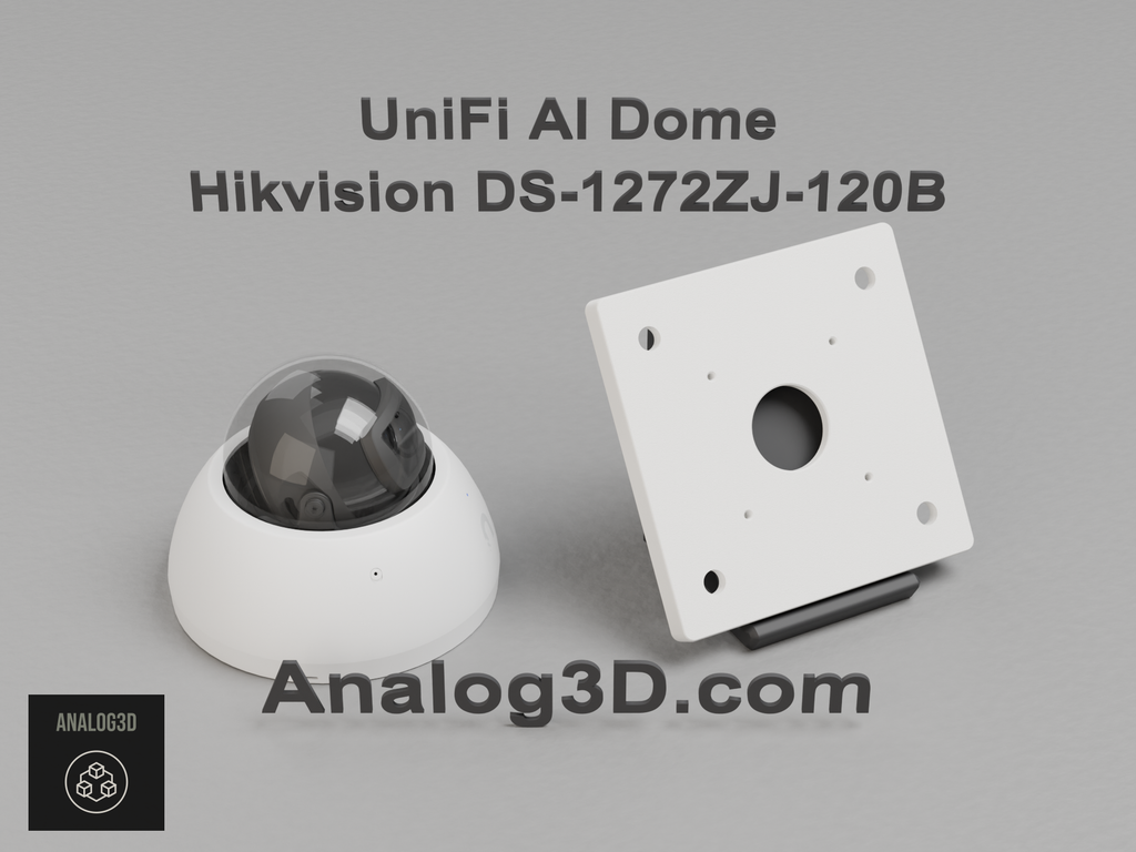 UniFi AI Dome on the Hikvision DS-1272ZJ-120B adapter plate - white PETG