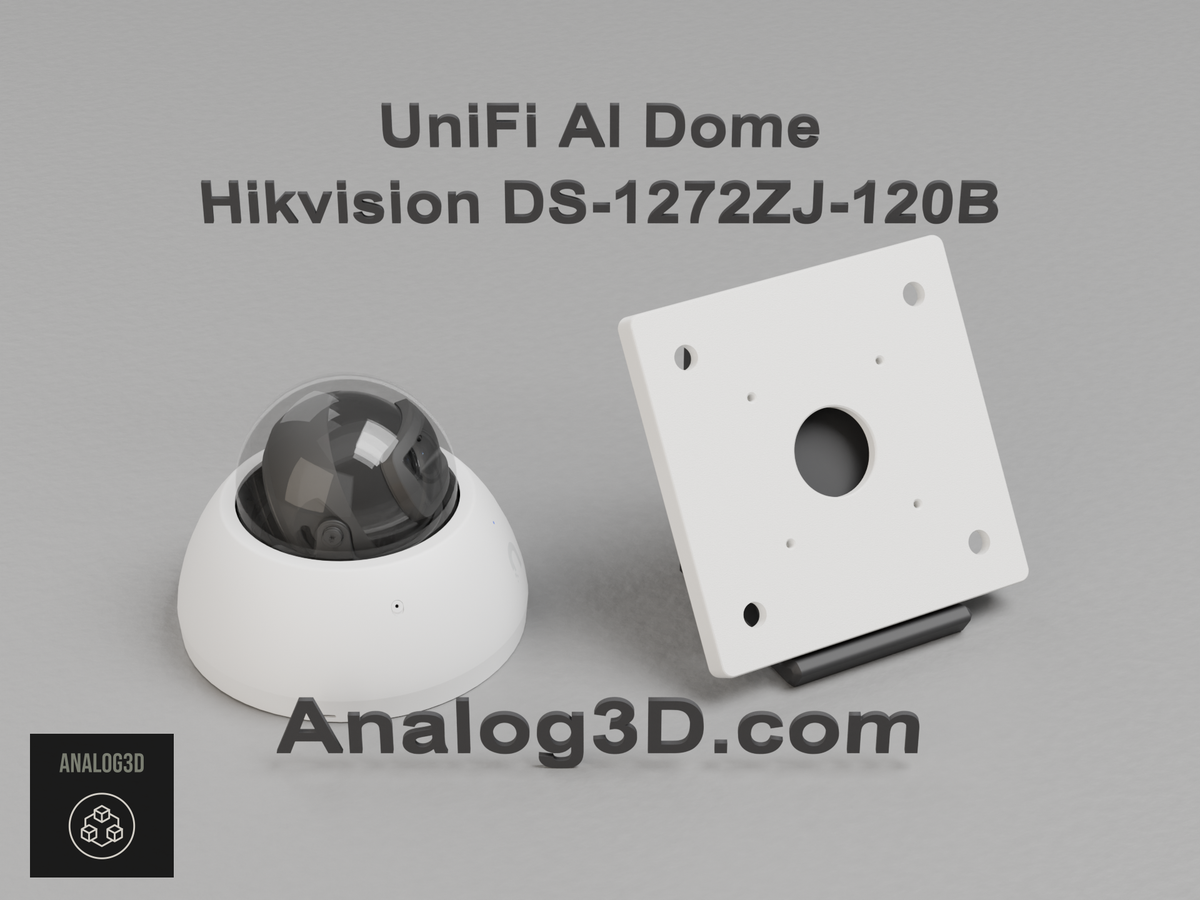 UniFi AI Dome on the Hikvision DS-1272ZJ-120B adapter plate - white PETG