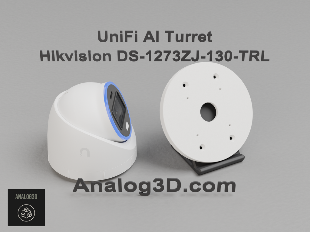 UniFi AI Turret on the Hikvision DS-1273ZJ-130-TRL adapter plate - white PETG