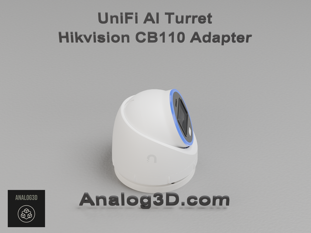 UniFi AI Turret installed on the Hikvision CB110 adapter plate - white PETG