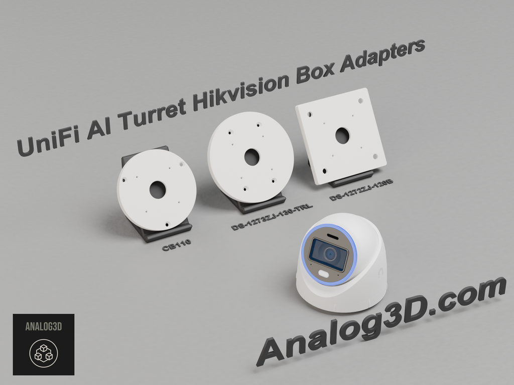 UniFi AI Turret Hikvision box adapter plates - CB110, DS-1273ZJ-130-TRL, DS-1272ZJ-120B - white PETG