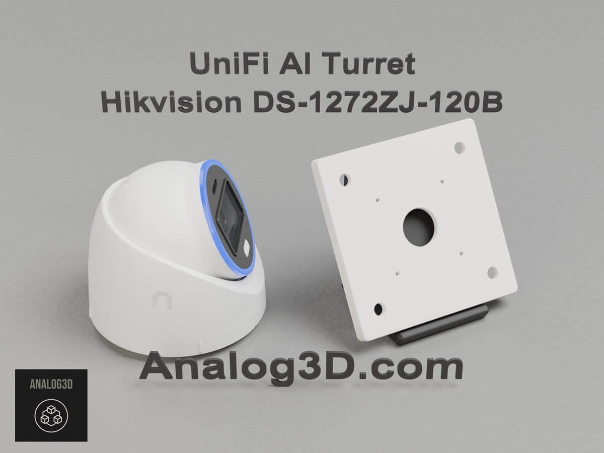 UniFi AI Turret on the Hikvision DS-1272ZJ-120B adapter plate - white PETG