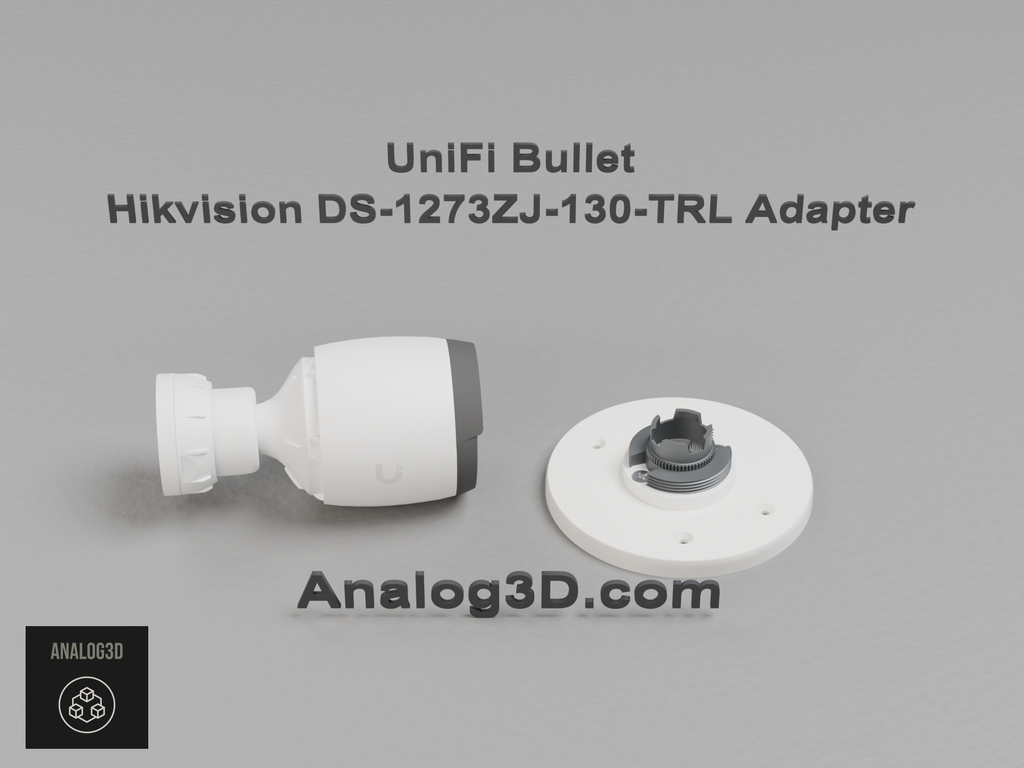 UniFi Bullet installed on the Hikvision DS-1273ZJ-130-TRL adapter plate - white PETG