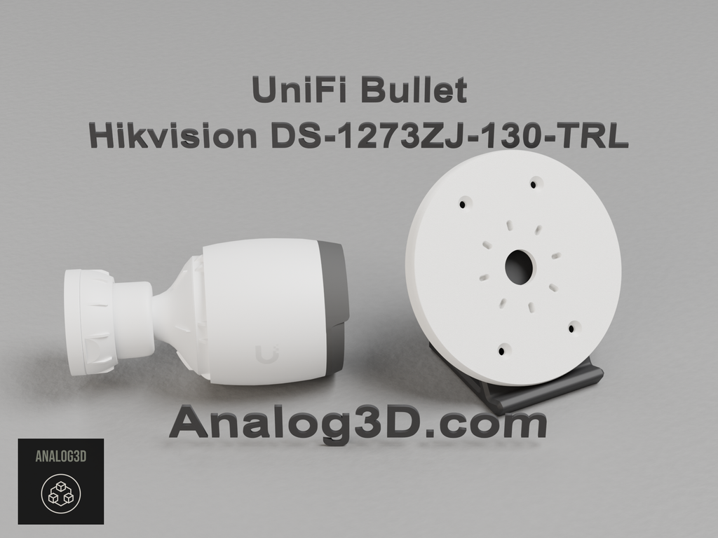 UniFi Bullet on the Hikvision DS-1273ZJ-130-TRL adapter plate - white PETG