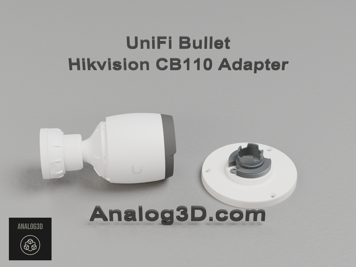 UniFi Bullet installed on the Hikvision CB110 adapter plate - white PETG