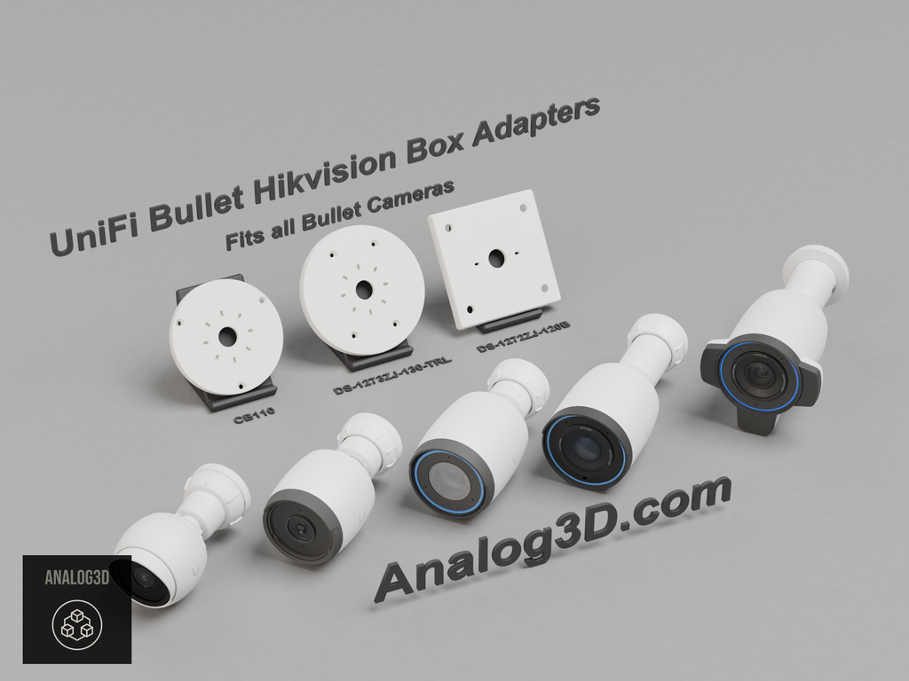 UniFi Bullet Hikvision box adapter plates - CB110, DS-1273ZJ-130-TRL, DS-1272ZJ-120B - white PETG