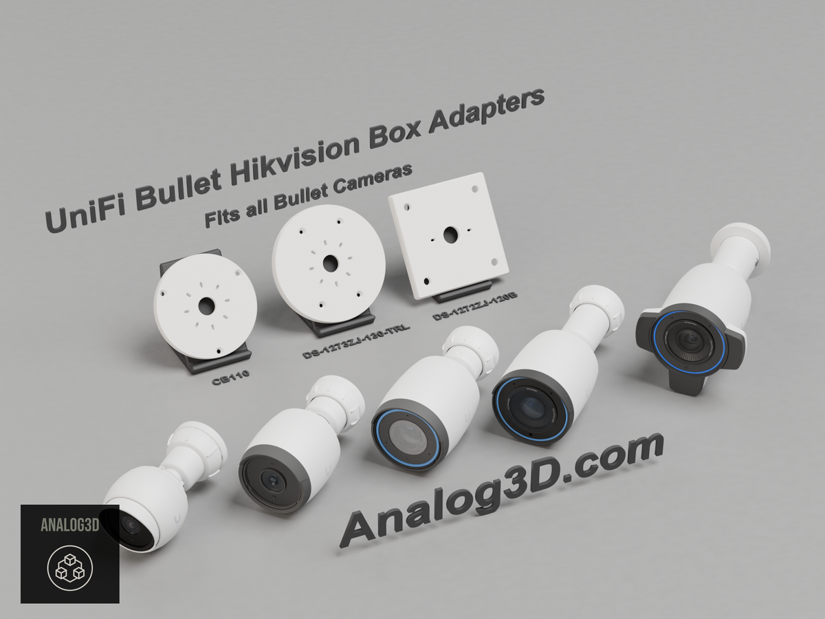 UniFi Bullet Hikvision box adapter plates - CB110, DS-1273ZJ-130-TRL, DS-1272ZJ-120B - white PETG