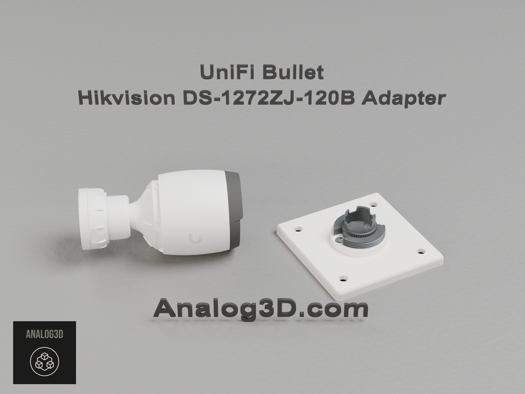 UniFi Bullet installed on the Hikvision DS-1272ZJ-120B adapter plate - white PETG