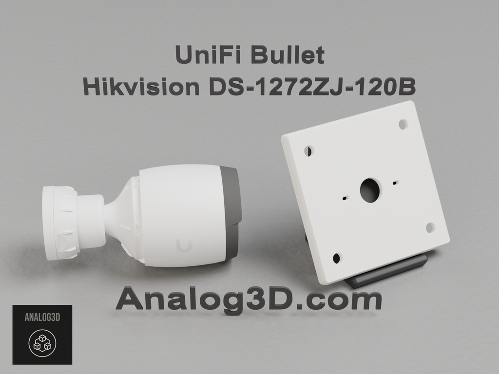 UniFi Bullet on the Hikvision DS-1272ZJ-120B adapter plate - white PETG