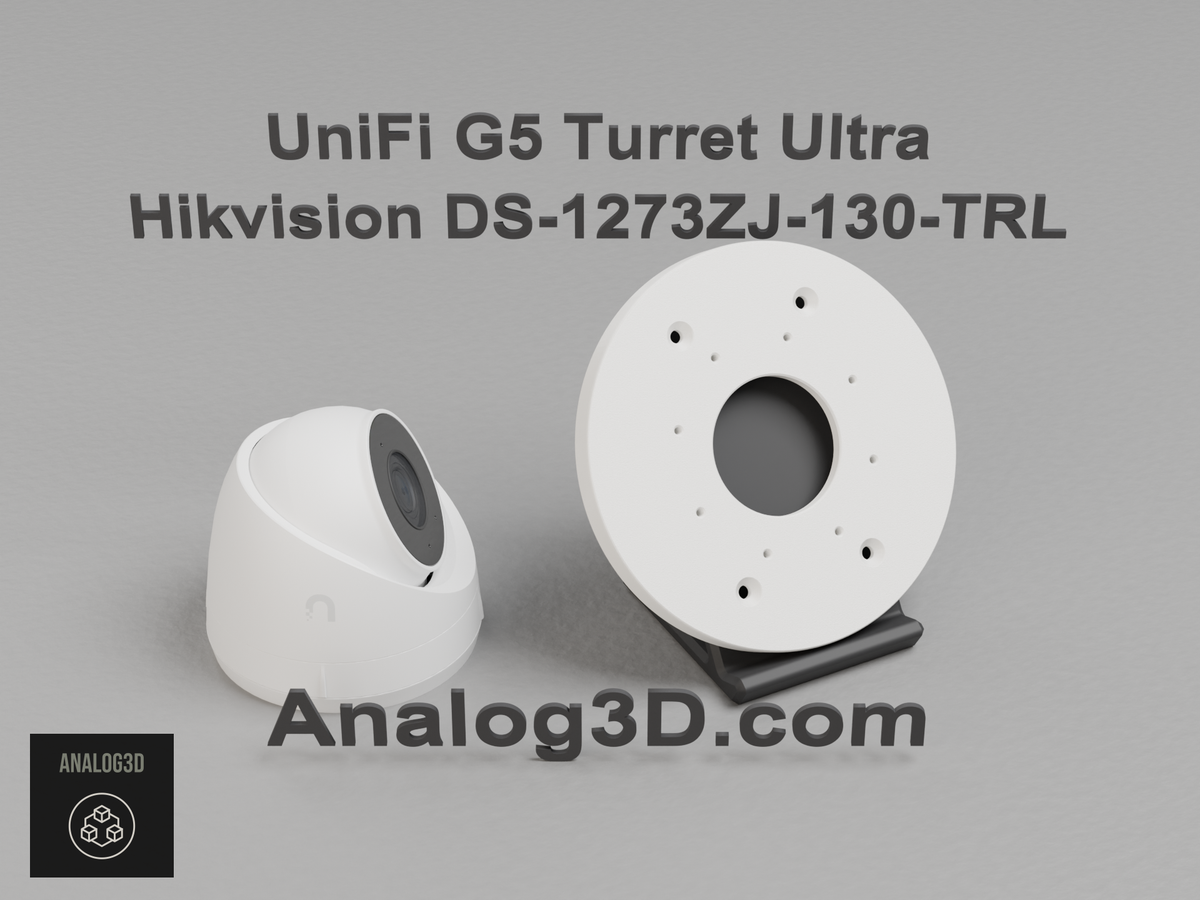 UniFi G5 Turret Ultra on the Hikvision DS-1273ZJ-130-TRL adapter plate - white PETG
