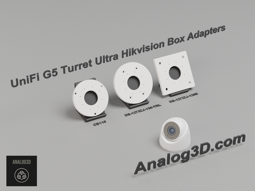 UniFi G5 Turret Ultra Hikvision box adapter plates - CB110, DS-1273ZJ-130-TRL, DS-1272ZJ-120B - white PETG