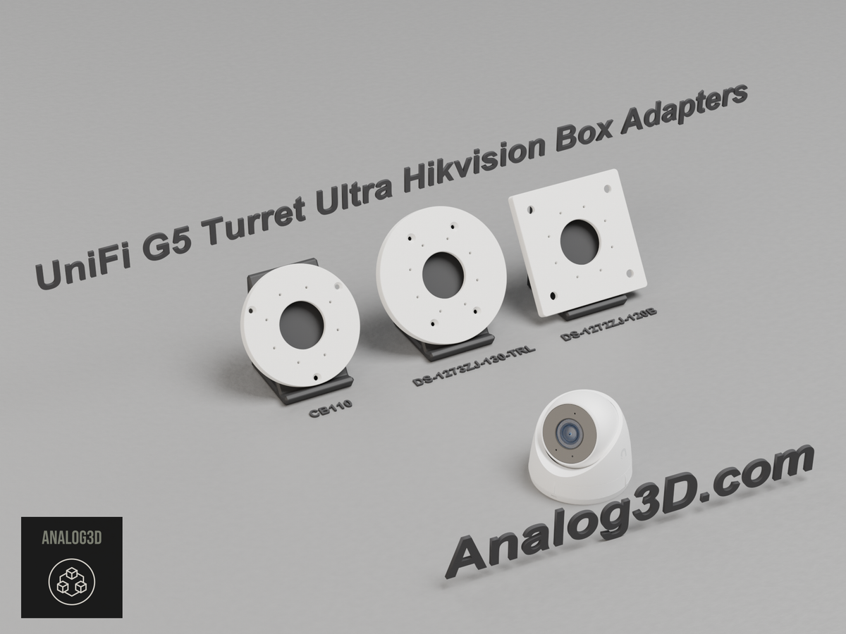 UniFi G5 Turret Ultra Hikvision box adapter plates - CB110, DS-1273ZJ-130-TRL, DS-1272ZJ-120B - white PETG