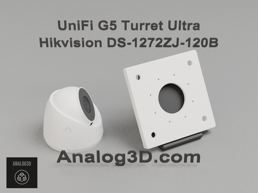 UniFi G5 Turret Ultra on the Hikvision DS-1272ZJ-120B adapter plate - white PETG