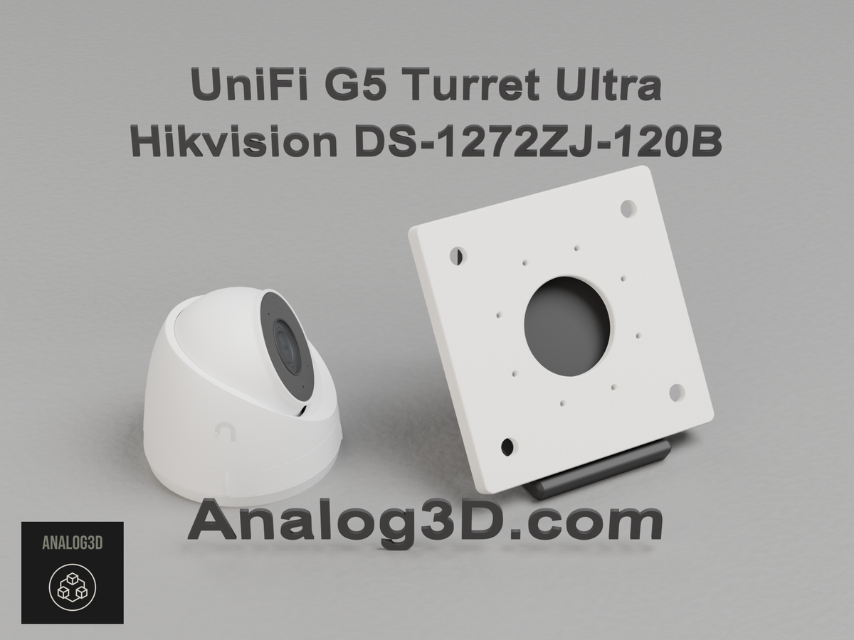 UniFi G5 Turret Ultra on the Hikvision DS-1272ZJ-120B adapter plate - white PETG