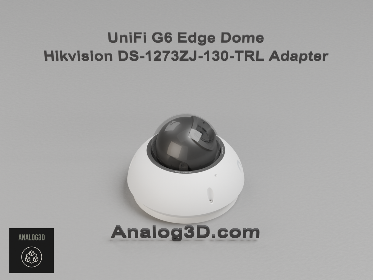 UniFi G6 Edge Dome installed on the Hikvision DS-1273ZJ-130-TRL adapter plate - white PETG