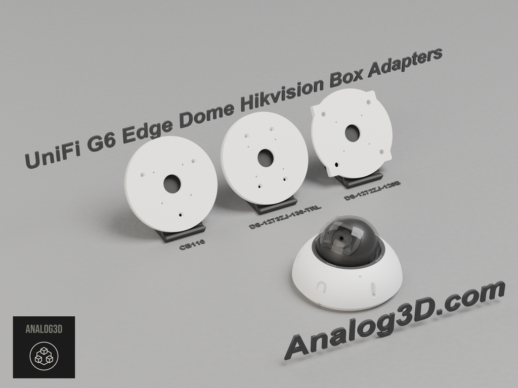 UniFi G6 Edge Dome Hikvision box adapter plates - CB110, DS-1273ZJ-130-TRL, DS-1272ZJ-120B - white PETG