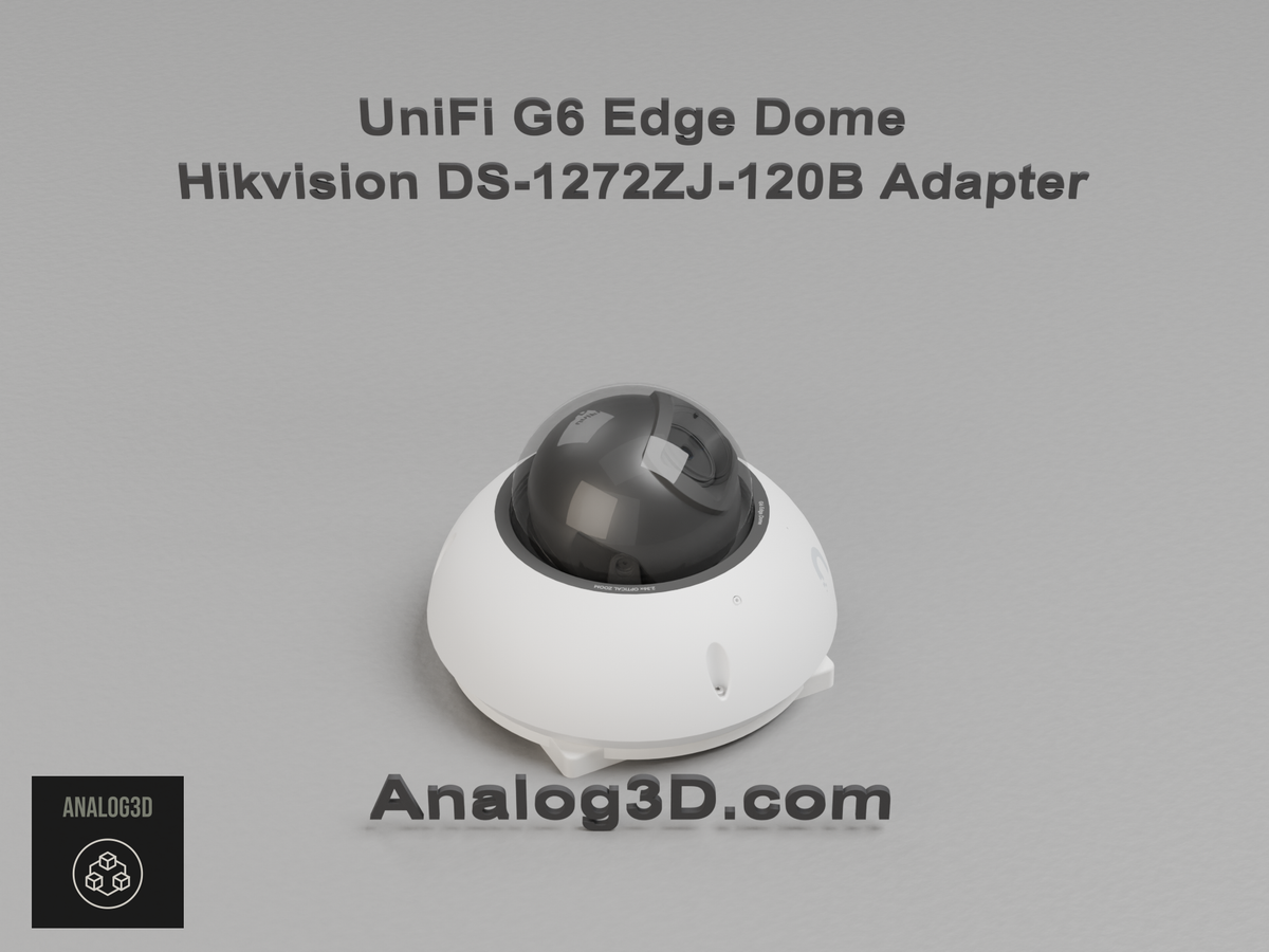 UniFi G6 Edge Dome installed on the Hikvision DS-1272ZJ-120B adapter plate - white PETG