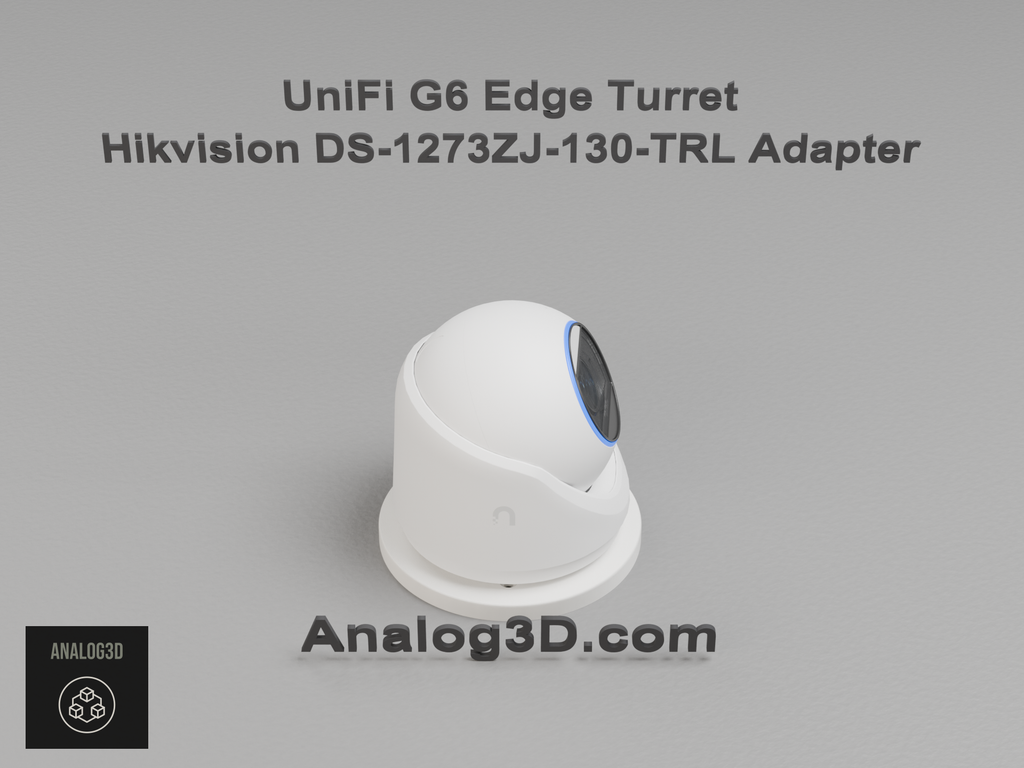 UniFi G6 Edge Turret installed on the Hikvision DS-1273ZJ-130-TRL adapter plate - white PETG