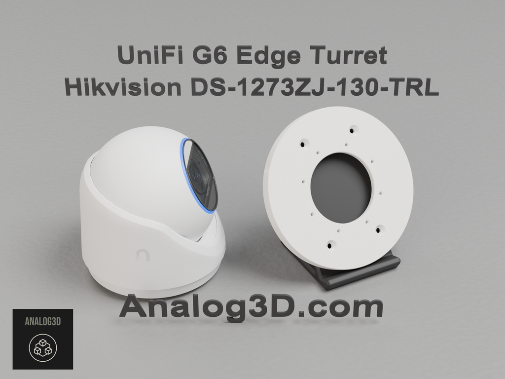 UniFi G6 Edge Turret on the Hikvision DS-1273ZJ-130-TRL adapter plate - white PETG
